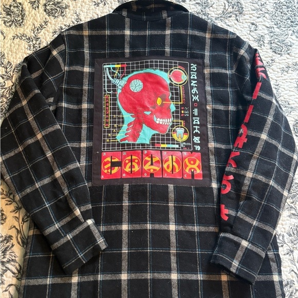 Black Plaid Men's Shirt with Red Accents - Picture 7 of 10